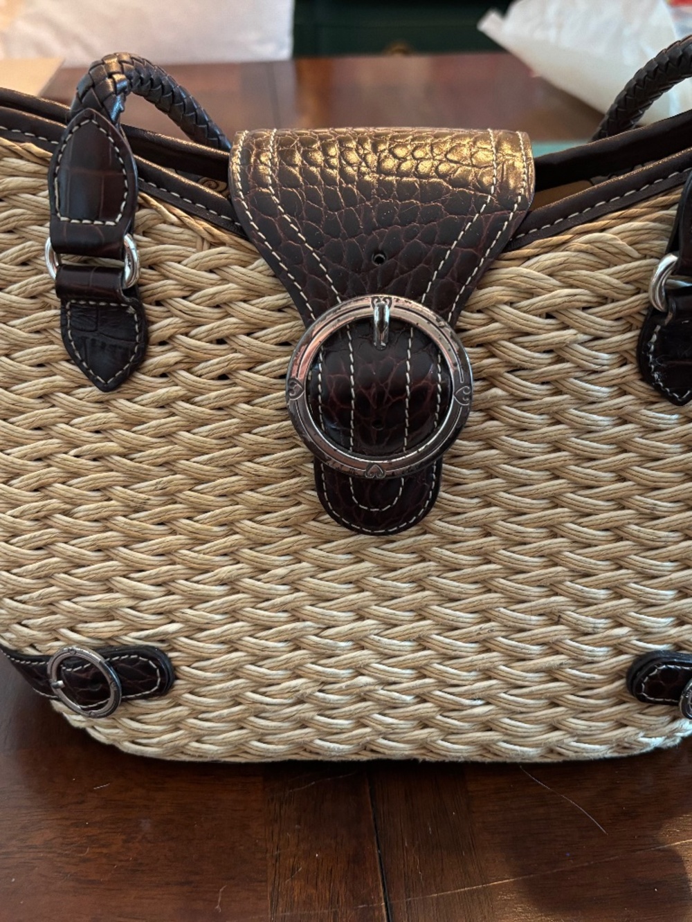 Brighton Straw and Croc Leather Bag with Brighton Heart Charm and Key Chain